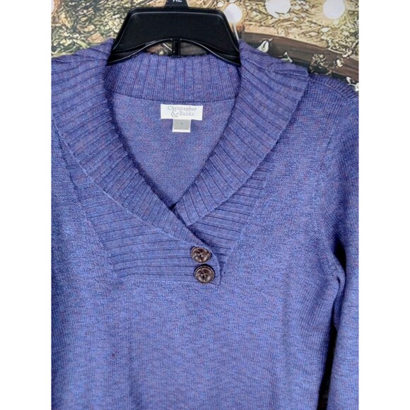 Christopher & Banks Pullover Sweater Purple Size S Collar V Neck Button... - Picture 4 of 8